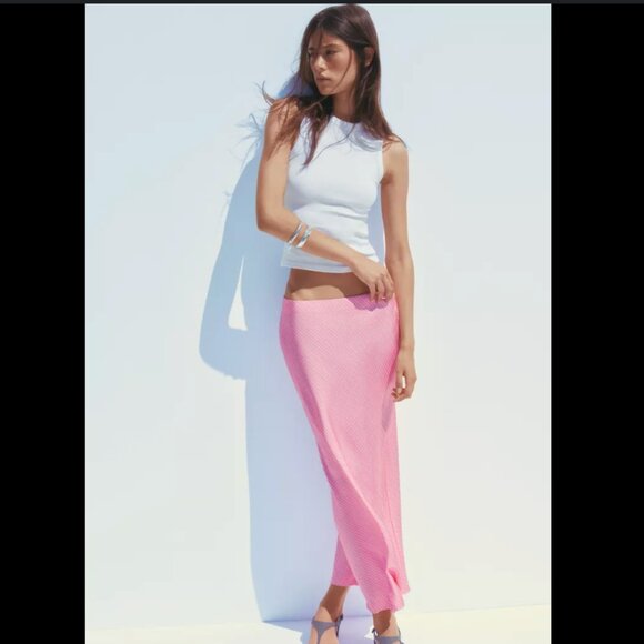 ZARA STRIPED SATIN MIDI SKIRT NWT - Picture 3 of 10